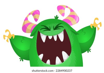 Funny cartoon monster character. Illustration of cute and happy alien. Halloween vector design isolated