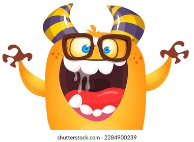 Funny cartoon monster character. Illustration of cute and happy alien. Halloween vector design isolated
