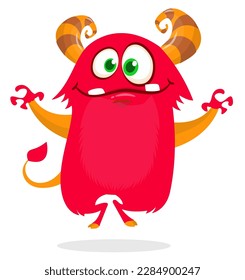 Funny cartoon monster character. Illustration of cute and happy alien. Halloween vector design isolated