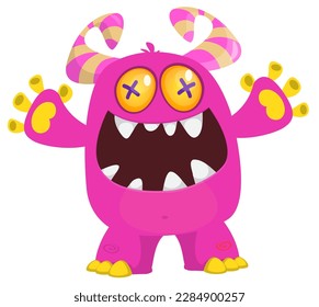 Funny cartoon monster character. Illustration of cute and happy alien. Halloween vector design isolated