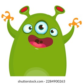 Funny cartoon monster character. Illustration of cute and happy alien. Halloween vector design isolated