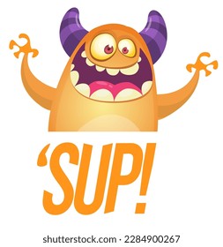 Funny cartoon monster character. Illustration of cute and happy alien. Halloween vector design isolated