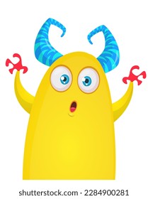 Funny cartoon monster character. Illustration of cute and happy alien. Halloween vector design isolated