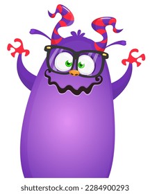Funny cartoon monster character. Illustration of cute and happy alien. Halloween vector design isolated