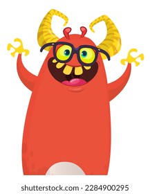 Funny cartoon monster character. Illustration of cute and happy alien. Halloween vector design isolated