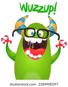 Funny cartoon monster character. Illustration of cute and happy alien. Halloween vector design isolated