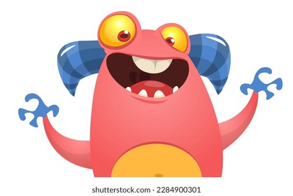 Funny cartoon monster character. Illustration of cute and happy alien. Halloween vector design isolated