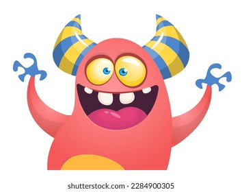 Funny cartoon monster character. Illustration of cute and happy alien. Halloween vector design isolated