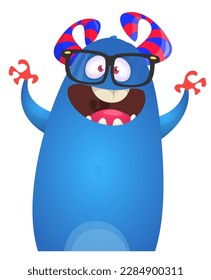 Funny cartoon monster character. Illustration of cute and happy alien. Halloween vector design isolated