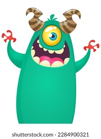 Funny cartoon monster character. Illustration of cute and happy alien. Halloween vector design isolated