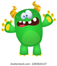 Funny cartoon monster character. Illustration of cute and happy alien. Halloween vector design isolated