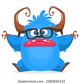 Funny cartoon monster character. Illustration of cute and happy alien. Halloween vector design isolated