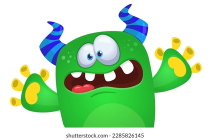 Funny cartoon monster character. Illustration of cute and happy alien. Halloween vector design isolated