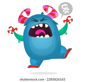 Funny cartoon monster character. Illustration of cute and happy alien. Halloween vector design isolated
