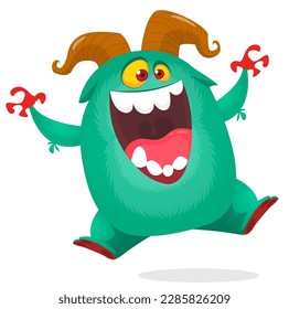 Funny cartoon monster character. Illustration of cute and happy alien. Halloween vector design isolated