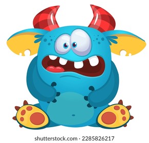 Funny cartoon monster character. Illustration of cute and happy alien. Halloween vector design isolated