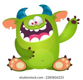 Funny cartoon monster character. Illustration of cute and happy alien. Halloween vector design isolated