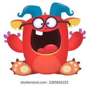 Funny cartoon monster character. Illustration of cute and happy alien. Halloween vector design isolated