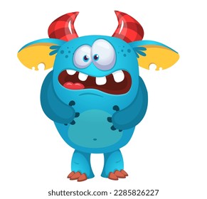 Funny cartoon monster character. Illustration of cute and happy alien. Halloween vector design isolated