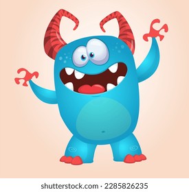 Funny cartoon monster character. Illustration of cute and happy alien. Halloween vector design isolated