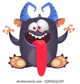 Funny cartoon monster character. Illustration of cute and happy alien. Halloween vector design isolated