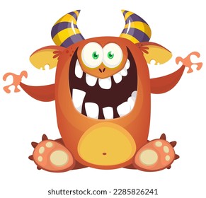 Funny cartoon monster character. Illustration of cute and happy alien. Halloween vector design isolated