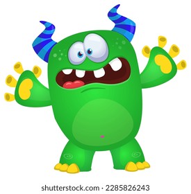 Funny cartoon monster character. Illustration of cute and happy alien. Halloween vector design isolated