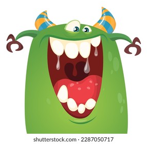 Funny cartoon monster character. Illustration of cute and happy alien. Halloween vector design isolated