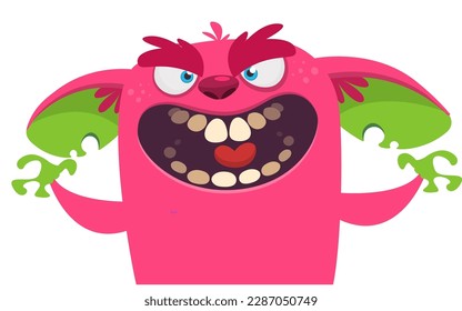 Funny cartoon monster character. Illustration of cute and happy alien. Halloween vector design isolated