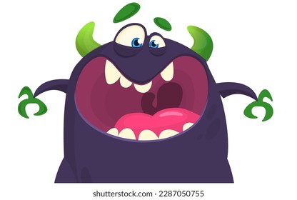 Funny cartoon monster character. Illustration of cute and happy alien. Halloween vector design isolated