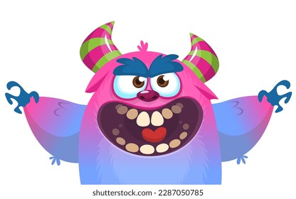 Funny cartoon monster character. Illustration of cute and happy alien. Halloween vector design isolated