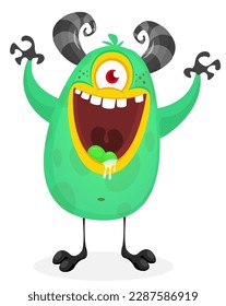 Funny cartoon monster character. Illustration of cute and happy alien. Halloween vector design isolated