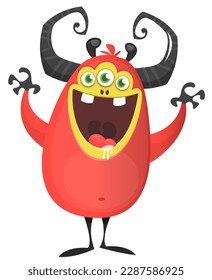 Funny cartoon monster character. Illustration of cute and happy alien. Halloween vector design isolated