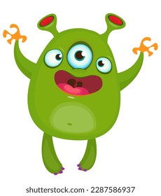 Funny cartoon monster character. Illustration of cute and happy alien. Halloween vector design isolated