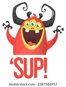 Funny cartoon monster character. Illustration of cute and happy alien. Halloween vector design isolated