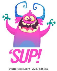 Funny cartoon monster character. Illustration of cute and happy alien. Halloween vector design isolated