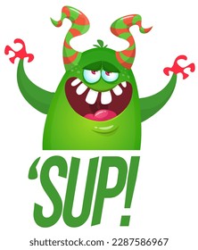 Funny cartoon monster character. Illustration of cute and happy alien. Halloween vector design isolated