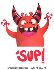 Funny cartoon monster character. Illustration of cute and happy alien. Halloween vector design isolated
