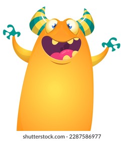 Funny cartoon monster character. Illustration of cute and happy alien. Halloween vector design isolated