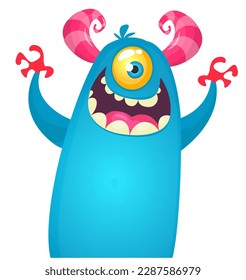 Funny cartoon monster character. Illustration of cute and happy alien. Halloween vector design isolated