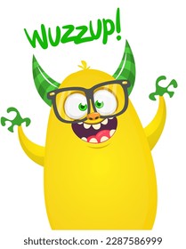 Funny cartoon monster character. Illustration of cute and happy alien. Halloween vector design isolated