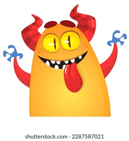 Funny cartoon monster character. Illustration of cute and happy alien. Halloween vector design isolated