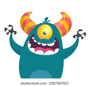 Funny cartoon monster character. Illustration of cute and happy alien. Halloween vector design isolated