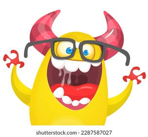 Funny cartoon monster character. Illustration of cute and happy alien. Halloween vector design isolated