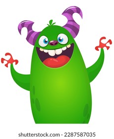 Funny cartoon monster character. Illustration of cute and happy alien. Halloween vector design isolated