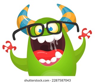 Funny cartoon monster character. Illustration of cute and happy alien. Halloween vector design isolated