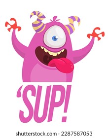 Funny cartoon monster character. Illustration of cute and happy alien. Halloween vector design isolated