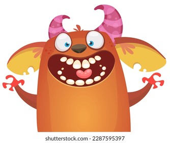 Funny cartoon monster character. Illustration of cute and happy alien. Halloween vector design isolated