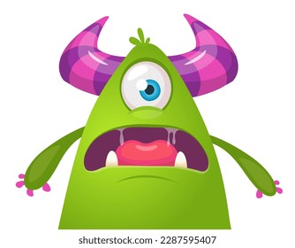 Funny cartoon monster character. Illustration of cute and happy alien. Halloween vector design isolated