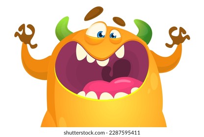 Funny cartoon monster character. Illustration of cute and happy alien. Halloween vector design isolated